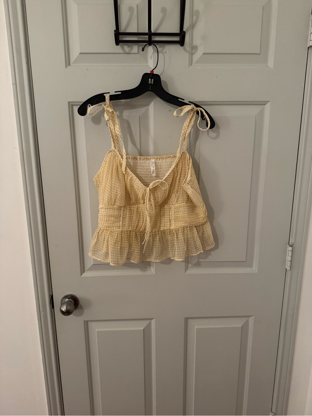 American Eagle Yellow Gingham Tie-Shoulder Tank Top size XL
